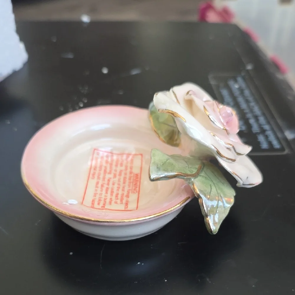 Blue Sky Pink and Cream Rose Accent Dish